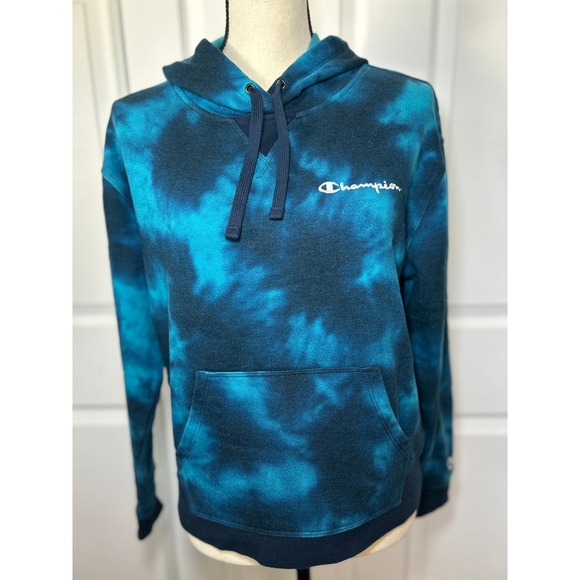 Champion Tops - WOMENS CHAMPION ATHLETIC Blue Tie Dye Hoodie Sweatshirt‎ Logo Medium